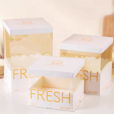 Transparent cake box packaging box square packaging box waist seal round double layer heightened