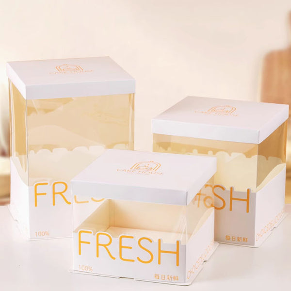 Transparent cake box packaging box square packaging box waist seal round double layer heightened